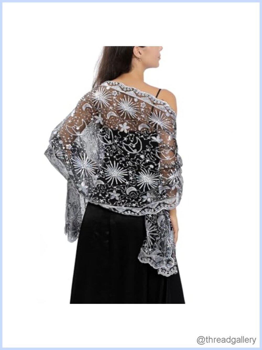 Sequin Star Moon Tulle Shawl Wrap Women Evening Dress Cover Up